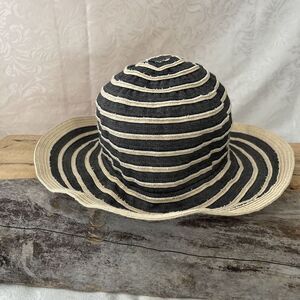 San Diego Hat Co. Women's Packable Sun Hat Wide Brim Black Tan Cotton Paper Strp